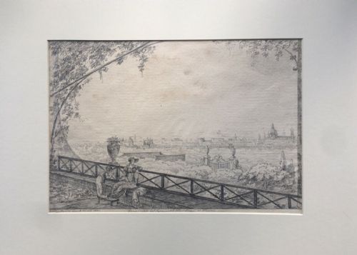 fig 1. Giuseppe Gherardi Signed 1822 Original 19th Century Antique Pencil Drawing Florence Villa Strozzi Italy
