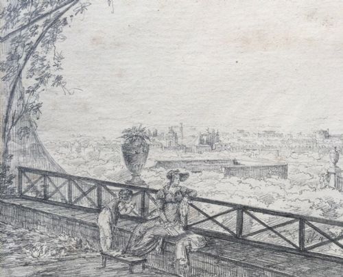 fig 2. Giuseppe Gherardi Signed 1822 Original 19th Century Antique Pencil Drawing Florence Villa Strozzi Italy