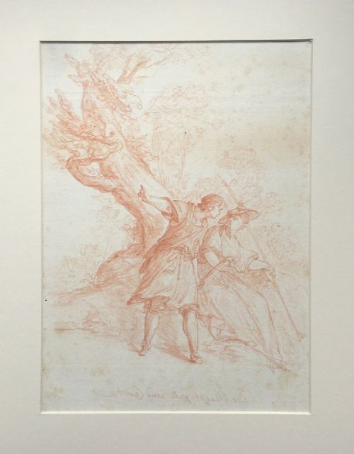 fig 1. GERMAN SCHOOL 18th Century Antique Sanguine Drawing Courting Couple Possible Facsimile Preparation for an Engraving Plate