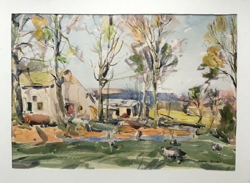 fig 1. ANGUS RANDS Signed Original English Watercolour Painting Bolton Abbey Wharfedale Yorkshire