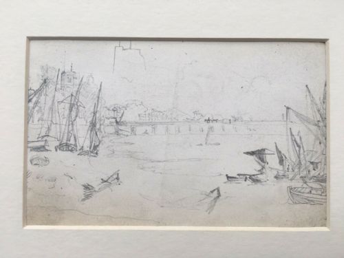 fig 1. Thames At Chelsea With Battersea Bridge Original 19th Century Antique Pencil Drawing Study