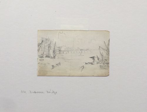 fig 2. Thames At Chelsea With Battersea Bridge Original 19th Century Antique Pencil Drawing Study