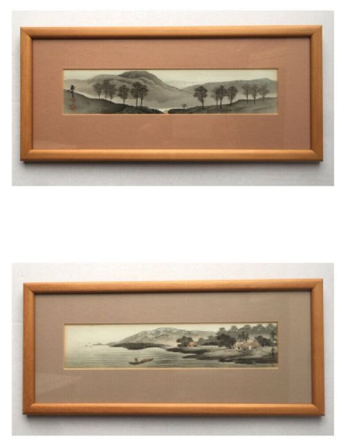 2 X Original Antique Japanese Signed Seal Marked Watercolour Landscape Paintings