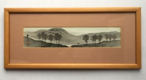fig 1. 2 x Original Antique Japanese Signed Seal Marked Watercolour Landscape Paintings