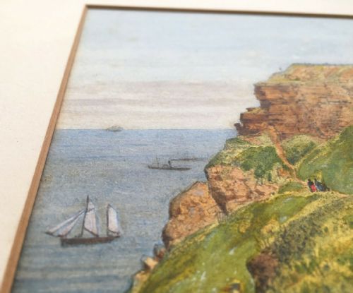 fig 1. E BROWN Signed 1895 Original 19th Century English Antique Watercolour Painting Whitby East Cliff Yorkshire Seascape