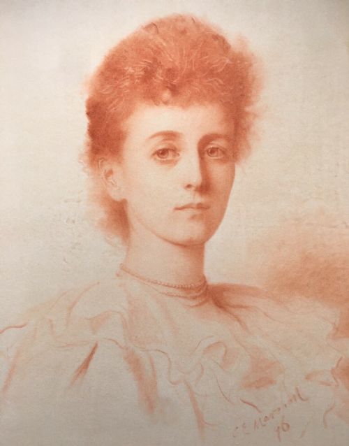 fig 1. Charles Edward Marshall 1896 Original 19th Century Antique Sanguine Pastel Drawing Portrait of a Young Lady 