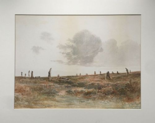 fig 1. W H Dyer 1904 Original Antique English Watercolour Painting Landscape Scorehill Stone Circle Dartmoor