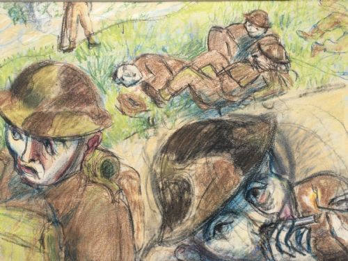 Frederick Gore Cbe Ra Soldiers in the Trench Original Vintage 20th Century Pastel Drawing