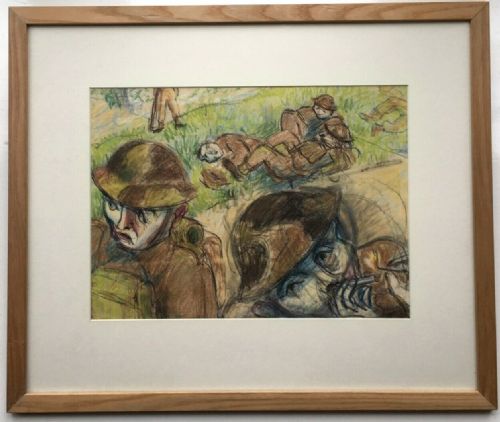 fig 1. Frederick Gore CBE RA Soldiers in the Trench Original Vintage 20th Century Pastel Drawing