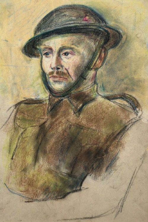Frederick Gore Cbe Ra (1913-2009) Soldier Portrait Original Vintage Pastel