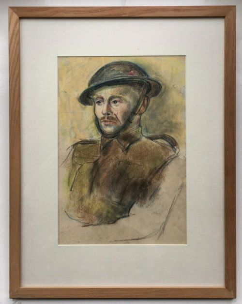 fig 1. Frederick Gore CBE RA (1913-2009) Soldier Portrait Original Vintage Pastel