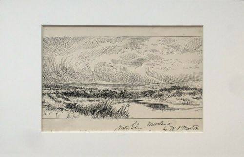William Paton Burton Signed Original Antique Pen Ink Drawing Moorland Landscape