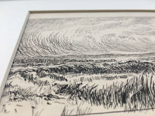 fig 1. William Paton Burton Signed Original Antique Pen Ink Drawing Moorland Landscape