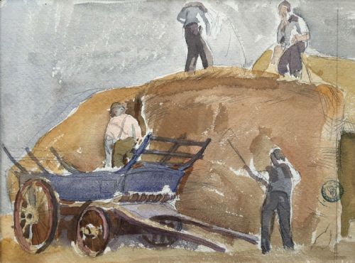 Frank Griffith (1889-1979) Original Watercolour Painting Haymaking Studio Stamp