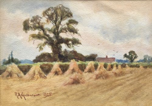 Robert a Gardner 1925 Double Sided Antique English Watercolour Paintings Lincolnshire Farm Landscapes