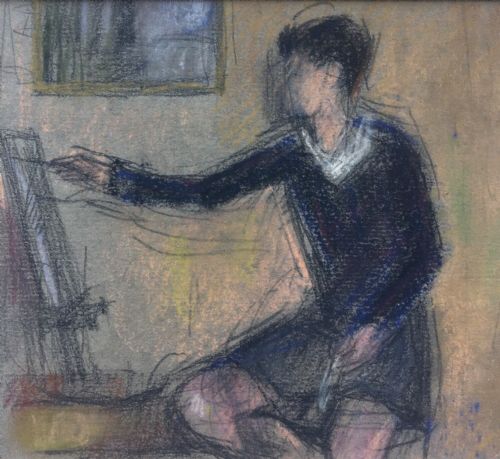 fig 1. MAURICE FEILD Slade School Two Original Vintage Pastel Portraits Drawings of a Young Girl