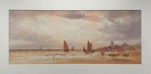 fig 1. THOMAS MORTIMER Signed Original Antique Watercolour Painting Fishing Boats off Coast 2 English Seascape