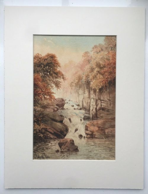 fig 1. J HALFORD ROSS Signed Original Antique English Watercolour Painting Waterfall & river Autumn Landscape