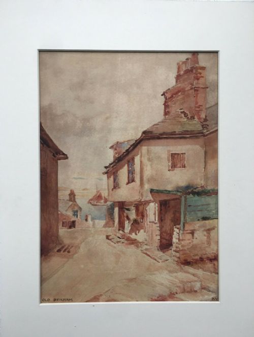 "Old Brixham" Original Antique English Watercolour Painting Signed with Initials