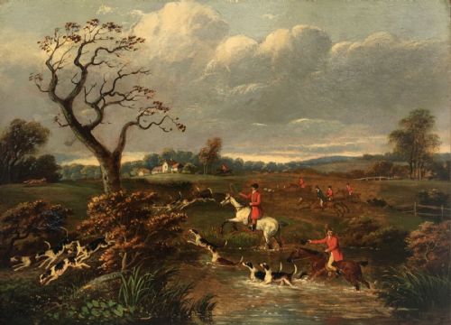 fig 1. John Nost Sartorius (1759-1828) Hunting scene 2, Original early 19th Century English Antique Oil Painting on Canvas, bears Signature