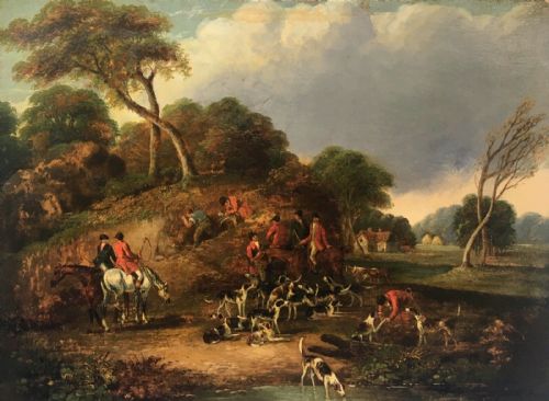 John Nost Sartorius (1759-1828) Hunting Scene 1, Original Early 19th Century English Antique Oil Painting on Canvas, Bears Signature