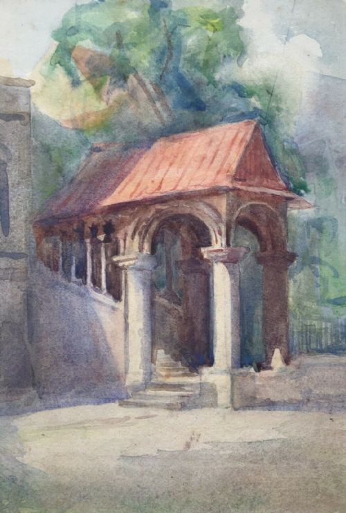 Norman Staircase Kings School Canterbury Original English Antique Watercolour Painting