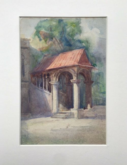 fig 1. Norman Staircase Kings School Canterbury Original English Antique Watercolour Painting