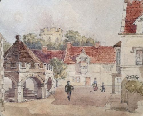 Somerton Somerset Market Cross Original English Antique Watercolour Painting