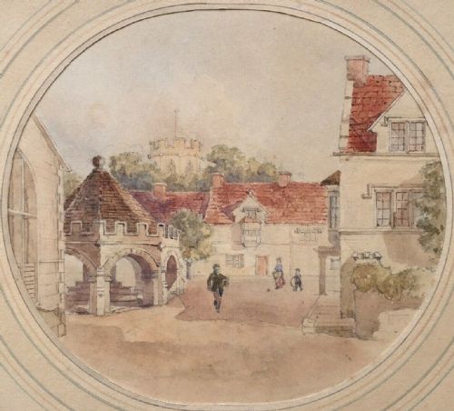 fig 1. Somerton Somerset Market Cross Original English Antique Watercolour Painting