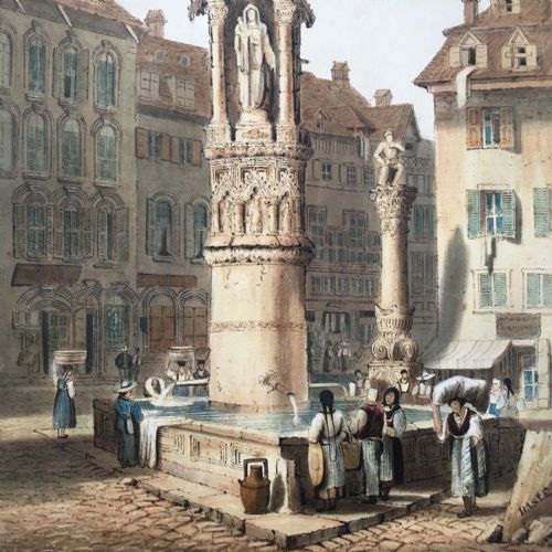 fig 1. S (Samuel) Prout Original C19th Antique Signed Watercolour Painting Basle Switzerland