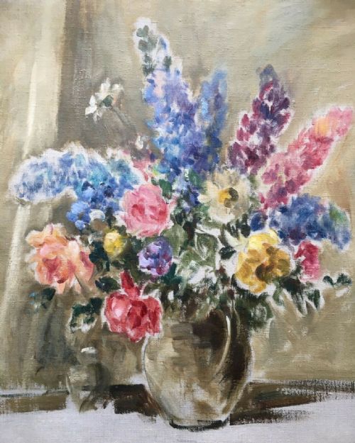 Owen Bowen Original Canvas Oil Painting Floral Still Life Yorkshire Bridge Verso Provenance Artists Studio Sale Philips Leeds