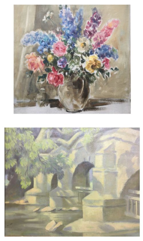fig 1. OWEN BOWEN Original Canvas Oil Painting Floral Still Life Yorkshire Bridge Verso provenance Artists Studio Sale Philips Leeds