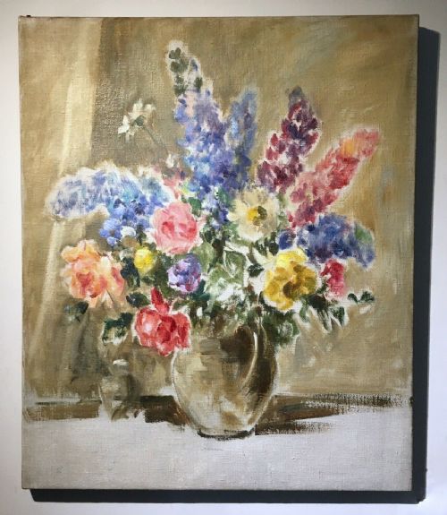 fig 2. OWEN BOWEN Original Canvas Oil Painting Floral Still Life Yorkshire Bridge Verso provenance Artists Studio Sale Philips Leeds