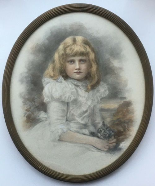 fig 1. Keturah Collings Signed Original 19th Century English Antique Watercolour Portrait Painting of a Young Girl, Helen Garstin