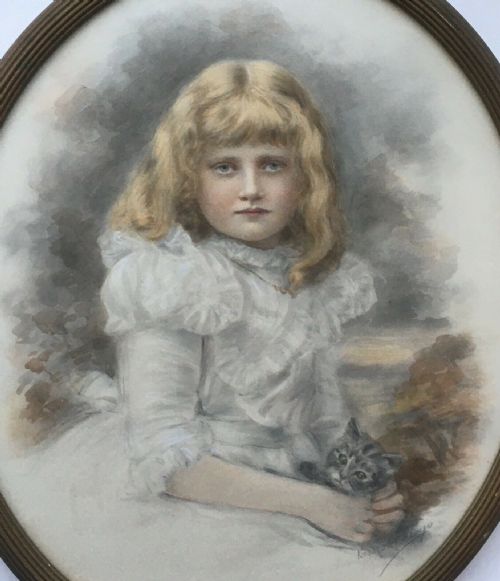 fig 2. Keturah Collings Signed Original 19th Century English Antique Watercolour Portrait Painting of a Young Girl, Helen Garstin