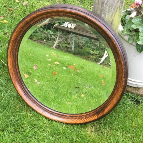 Quality Antique Bevelled Edged Round Circular Mirror Solid Wooden Frame Surround