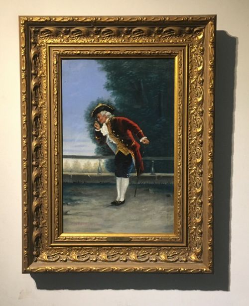 Frank Moss Bennett Signed Original Antique Oil Painting on Canvas Gentleman Looking Through an Eyeglass