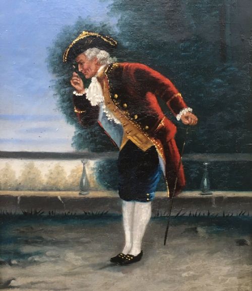 fig 1. FRANK MOSS BENNETT Signed Original Antique Oil Painting on Canvas Gentleman looking through an eyeglass