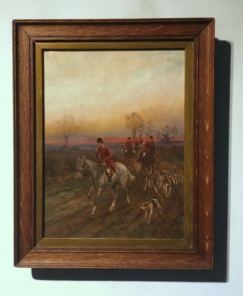 fig 1. Henry Frederick Lucas- Lucas signed 1914 Rugby Fox Hunting Original Oil Painting on Canvas