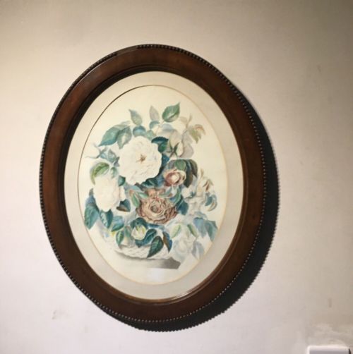 Original Antique Oval Watercolour Painting Still Life Flowers & Frame
