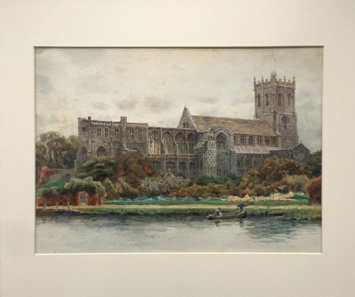 William Wiehe Collins Signed Original English Antique Watercolour Painting Christchurch Priory Dorset Landscape