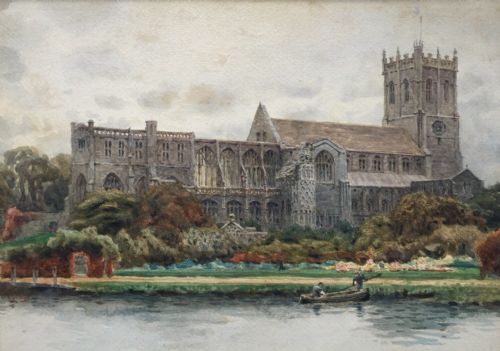 fig 1. William Wiehe Collins Signed Original English Antique Watercolour Painting Christchurch Priory Dorset Landscape