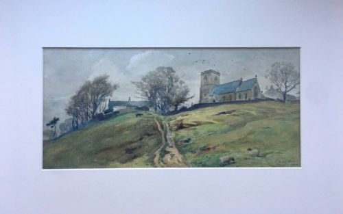fig 1. Frederick Dove Ogilvie 1904 Original English Antique Watercolour Painting Middlesmoor Church Nidderdale Yorkshire Dales Landscape