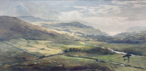 Frederick Dove Ogilvie 1904 Original English Antique Watercolour Painting Gouthwaite Reservoir & Sheep Nidderdale Yorkshire Landscape