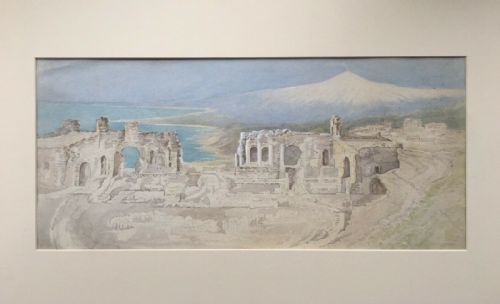 fig 1. Signed EJW Original C19th Antique Watercolour Painting Sicily Taormina & Mount Etna