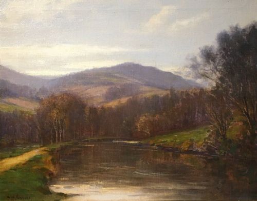 fig 1. Augustus William Enness (1876-1948) Signed Original Antique Oil Painting River Landscape
