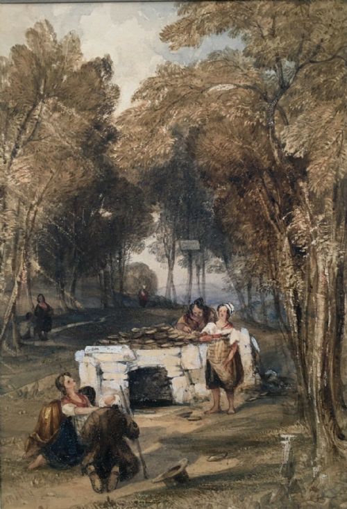 Charles Bentley Ows (1806-1854) Signed Original Early 19th Century Antique Watercolour Landscape Painting  the Charcoal Burners
