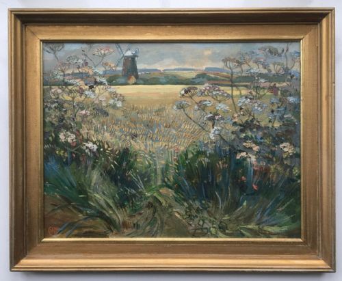 Norman Ellis Signed Original Oil Painting Burnham Overy Mill Norfolk Landscape