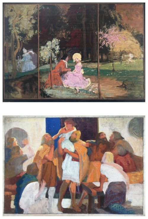 Ralph Leslie Swinden Original Signed Double Sided Watercolour Paintings Landscape Portrait & Classical Study Verso