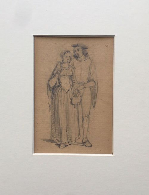 fig 1. Ernest Henry Griset Original Antique Pencil Drawing Sketch of a Courting Couple